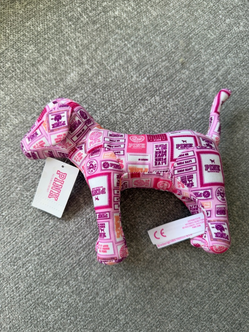 PINK Victoria's Secret Plush Dog Toy - Pink Patterned Stuffed Puppy - NEW - Picture 1 of 4